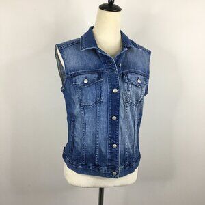 BEBE Blue Medium/Light Wash Flap Pockets Logo Buttons Denim Vest